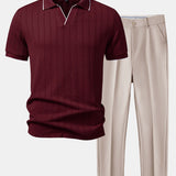 Ensemble — polo jacquard géométrique à col Johnny & pantalon fuselé coupe slim