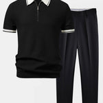 Ensemble Améline — polo zippé en maille contrastante & pantalon fuselé coupe slim