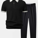Ensemble Améline — polo zippé en maille contrastante & pantalon fuselé coupe slim