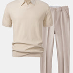 Ensemble — polo en maille jacquard à vagues et col V & pantalon fuselé coupe slim