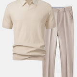 Ensemble — polo en maille jacquard à vagues et col V & pantalon fuselé coupe slim