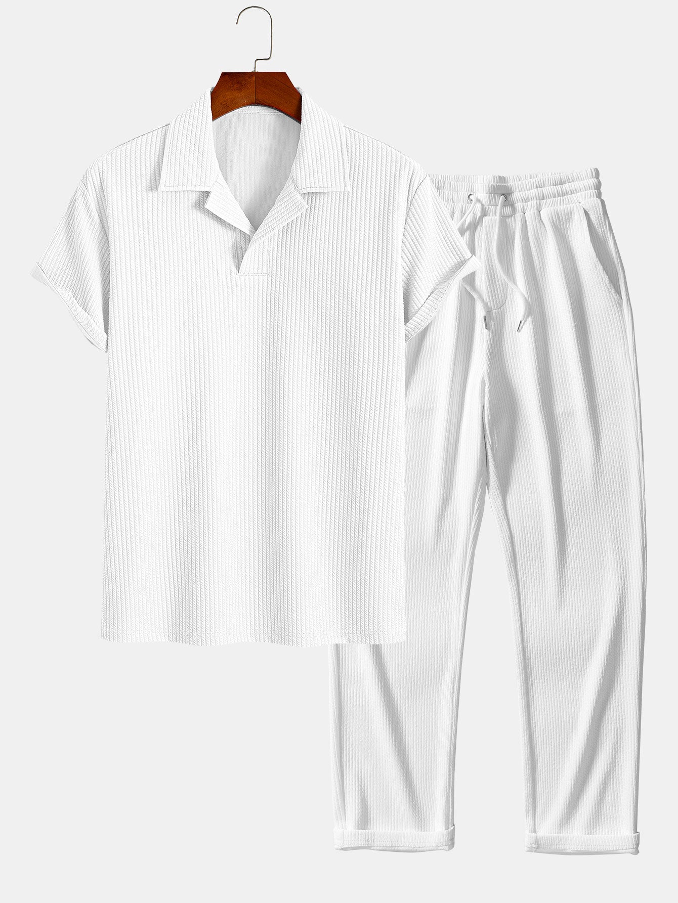 Ensemble — polo côtelé à col cubain & pantalon côtelé à jambe droite