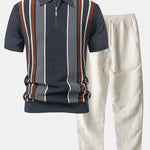 Ensemble — polo zippé en maille rayée & pantalon en lin à jambe droite