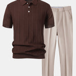 Ensemble — polo en maille jacquard rayée & pantalon fuselé coupe slim