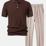 Ensemble — polo en maille jacquard rayée & pantalon fuselé coupe slim
