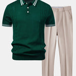 Ensemble — polo en maille jacquard torsadé à bordure contrastante & pantalon fuselé
