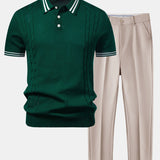 Ensemble — polo en maille jacquard torsadé à bordure contrastante & pantalon fuselé