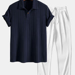 Ensemble — polo jacquard à manches courtes & pantalon côtelé à jambe droite