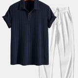 Ensemble — polo jacquard à manches courtes & pantalon côtelé à jambe droite