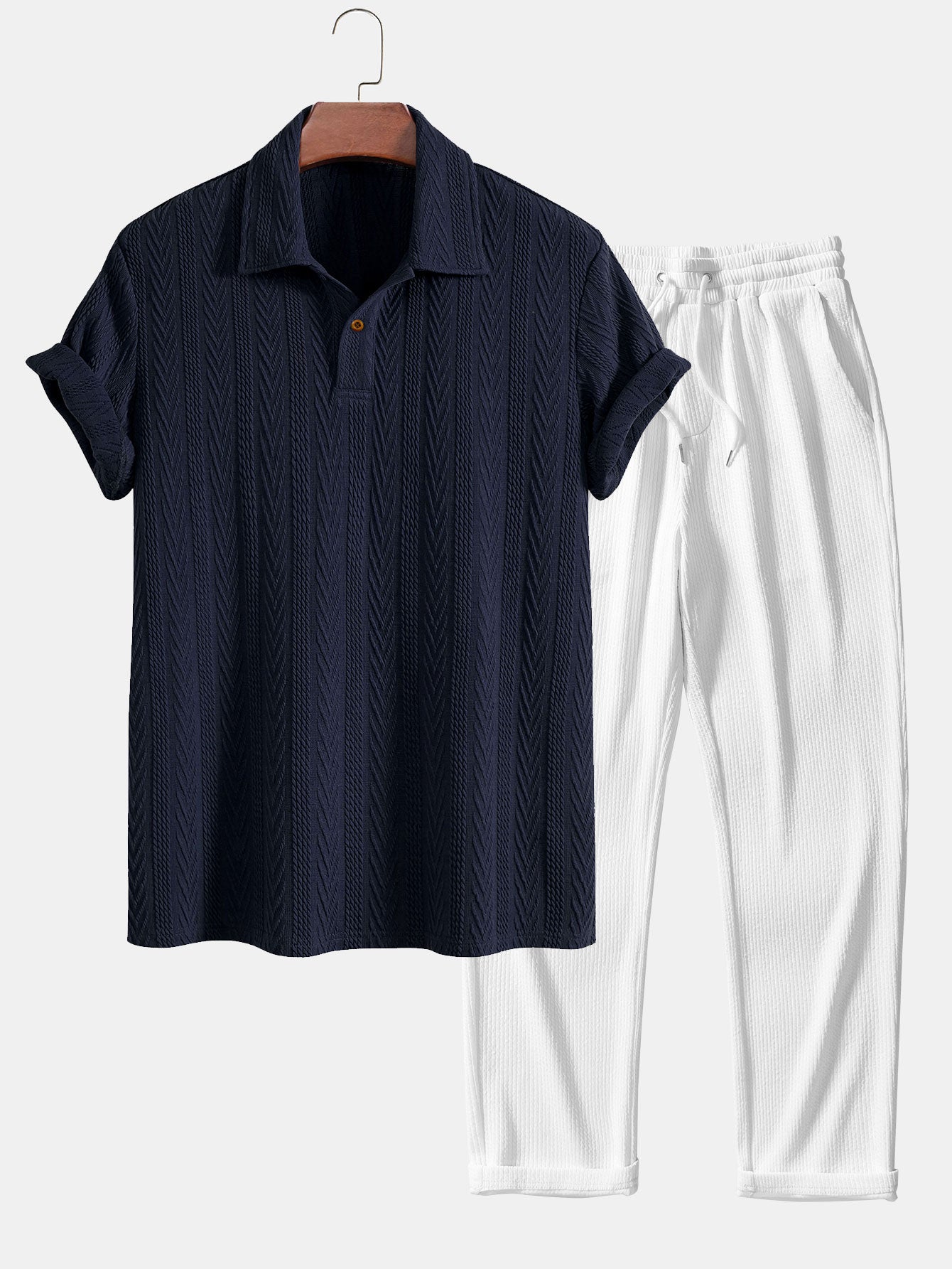 Ensemble — polo jacquard à manches courtes & pantalon côtelé à jambe droite