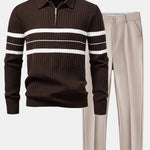 Ensemble — polo côtelé zippé en maille rayée & pantalon fuselé coupe slim