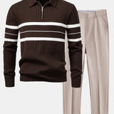 Ensemble — polo côtelé zippé en maille rayée & pantalon fuselé coupe slim