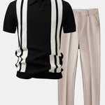 Ensemble Améline — polo en maille rayée à col Johnny & pantalon fuselé coupe slim