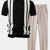 Ensemble Améline — polo en maille rayée à col Johnny & pantalon fuselé coupe slim
