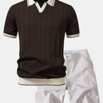 Ensemble — polo côtelé en maille à col Johnny et bordure contrastante & short chino