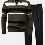 Ensemble — polo en maille rayée à manches longues & pantalon fuselé coupe slim