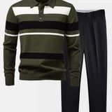 Ensemble — polo en maille rayée à manches longues & pantalon fuselé coupe slim