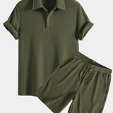 Ensemble — polo gaufré à manches courtes & short gaufré en maille à cordon
