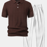 Ensemble — polo en maille jacquard rayée & pantalon côtelé à jambe droite