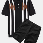 Ensemble — polo en maille jacquard géométrique rayée & short chino en coton