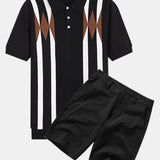 Ensemble — polo en maille jacquard géométrique rayée & short chino en coton