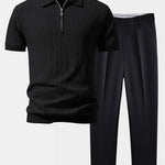 Ensemble — polo zippé en maille jacquard torsadé & pantalon fuselé coupe slim