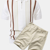Ensemble Améline — polo zippé en maille rayée & short chino en coton
