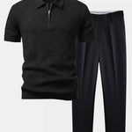 Ensemble — polo zippé en maille texturée à losanges & pantalon fuselé