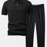 Ensemble — polo zippé en maille texturée à losanges & pantalon fuselé
