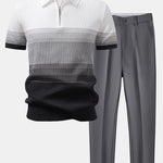 Ensemble — polo en maille rayée dégradée & pantalon fuselé coupe slim