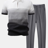 Ensemble — polo en maille rayée dégradée & pantalon fuselé coupe slim