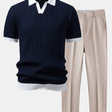 Ensemble — polo en maille texturée contrastante à col Johnny & pantalon fuselé
