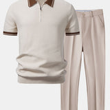 Ensemble Améline — polo zippé en maille contrastante & pantalon fuselé coupe slim