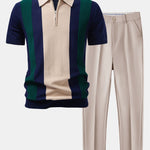 Ensemble — polo en maille texturée color block & pantalon fuselé coupe slim