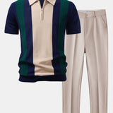 Ensemble — polo en maille texturée color block & pantalon fuselé coupe slim