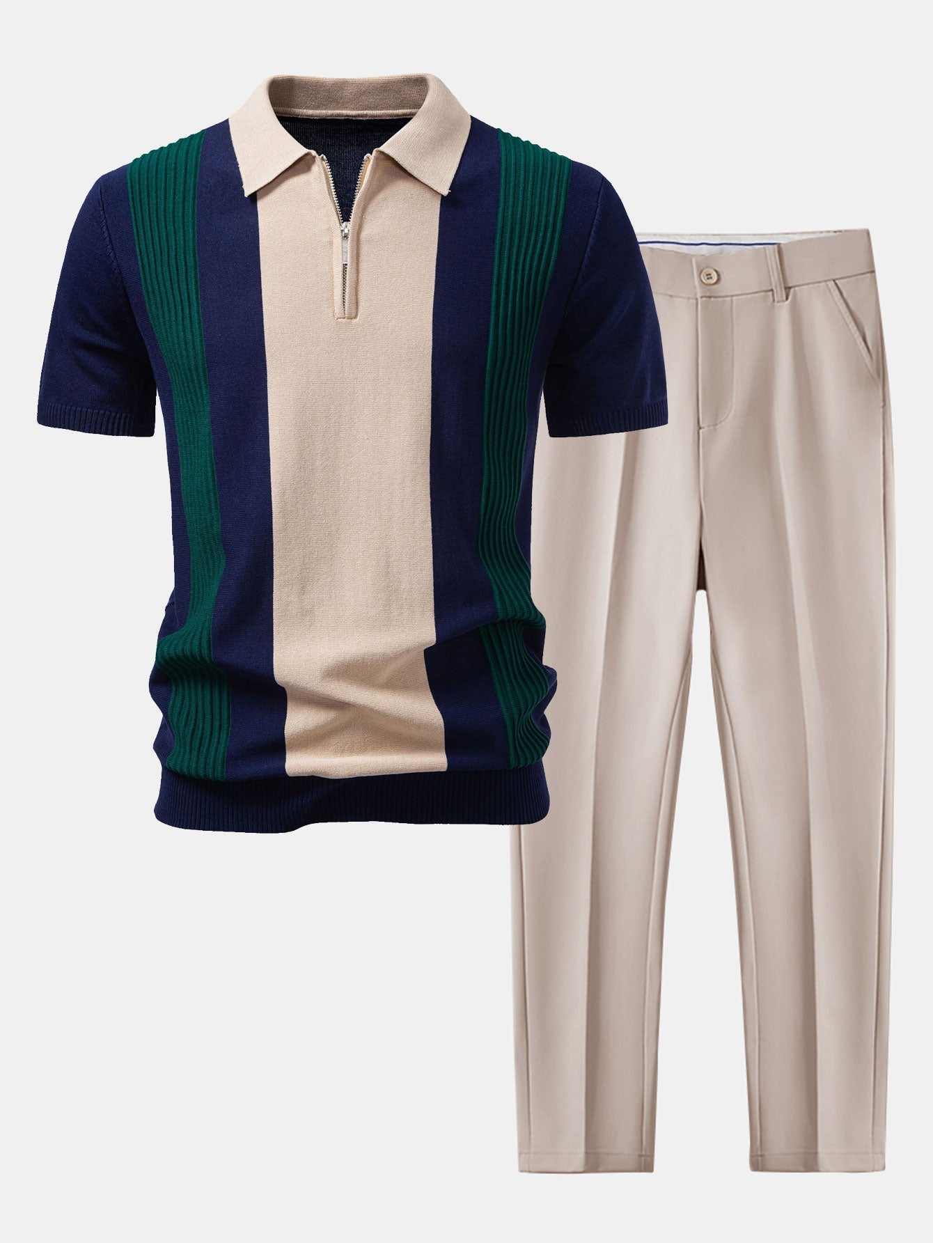 Ensemble — polo en maille texturée color block & pantalon fuselé coupe slim