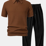 Ensemble — polo en maille jacquard à vagues et col V & pantalon côtelé à jambe droite