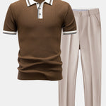 Ensemble — polo en maille à bordure contrastante & pantalon fuselé coupe slim