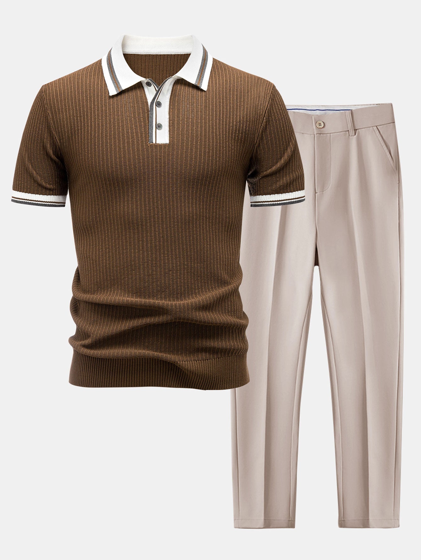 Ensemble — polo en maille à bordure contrastante & pantalon fuselé coupe slim