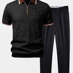 Ensemble Capucine — polo zippé en maille texturée à bordure contrastante & pantalon fuselé