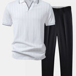 Ensemble — polo jacquard géométrique à col Johnny & pantalon fuselé coupe slim