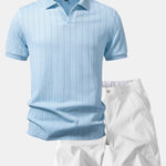 Ensemble — polo jacquard géométrique à col Johnny & short chino à taille élastique