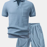 Ensemble — polo gaufré à col Johnny et poche & short gaufré en maille à cordon
