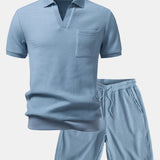 Ensemble — polo gaufré à col Johnny et poche & short gaufré en maille à cordon