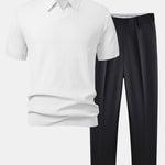 Ensemble — polo en maille jacquard à vagues et col V & pantalon fuselé coupe slim