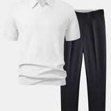 Ensemble — polo en maille jacquard à vagues et col V & pantalon fuselé coupe slim