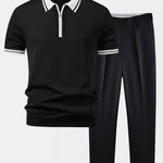 Ensemble Améline — polo zippé en maille à bordure contrastante & pantalon fuselé coupe slim