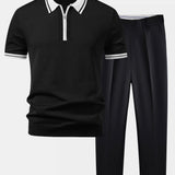 Ensemble Améline — polo zippé en maille à bordure contrastante & pantalon fuselé coupe slim