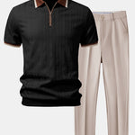 Ensemble Capucine — polo zippé en maille texturée à bordure contrastante & pantalon fuselé
