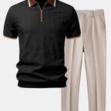 Ensemble Capucine — polo zippé en maille texturée à bordure contrastante & pantalon fuselé